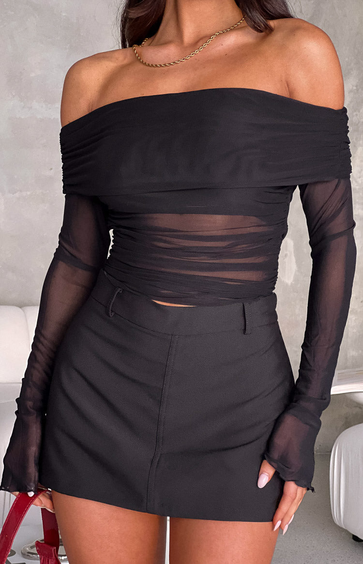 Sky Black Mesh Off Shoulder Top Image