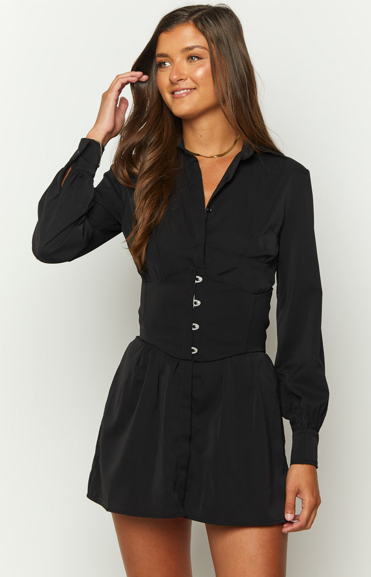 Social Black Mini Shirt Dress Image