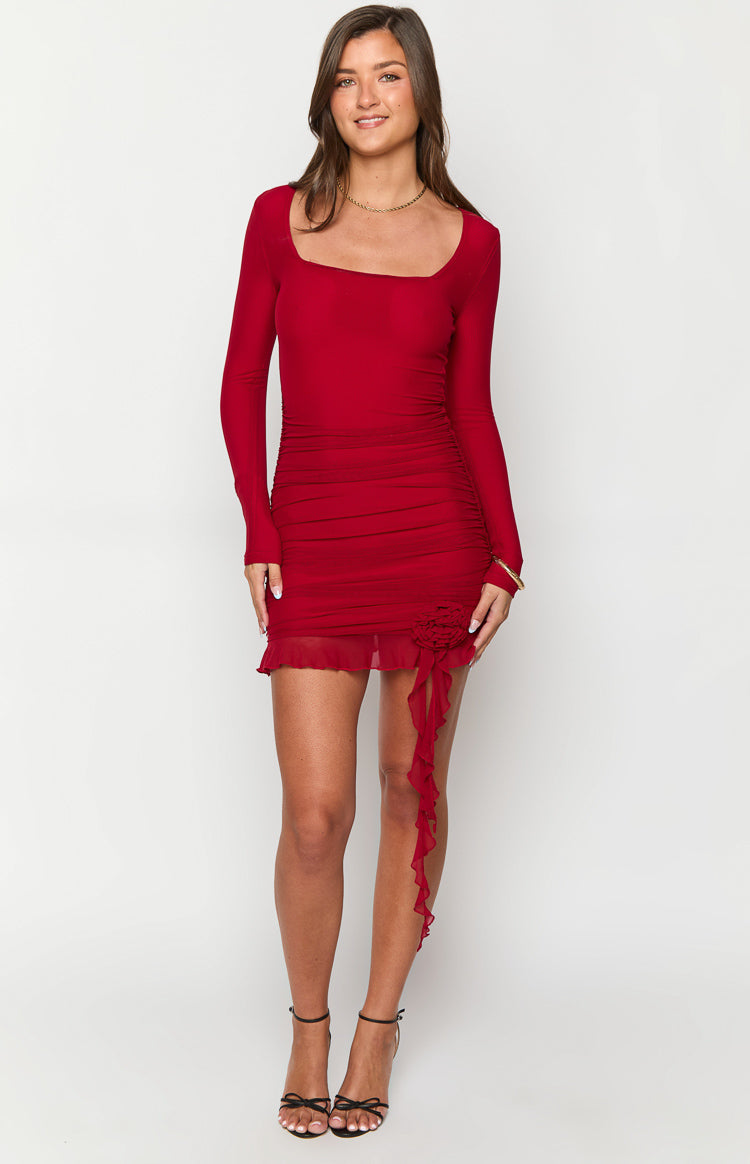 Solora Red Long Sleeve Mini Dress Image