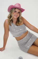 Starlight Silver Sequin Crop Top Image