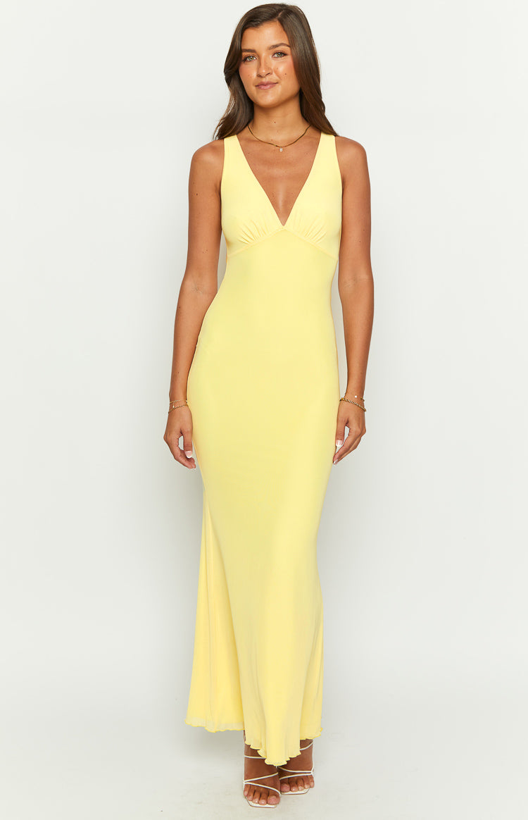 Shop Formal Dress - Sunflower Yellow Mesh Maxi Dress sixth image