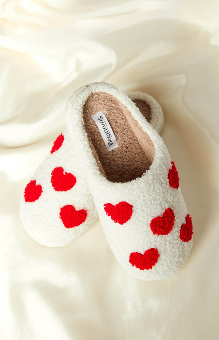 Sweetheart Sole White Love Heart Slippers FREE over $250 Sale