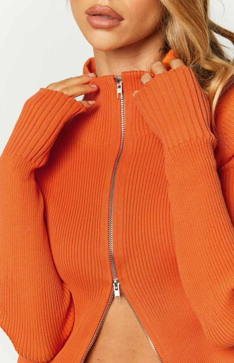 Tahni Orange Zip Up Knit Jacket Image