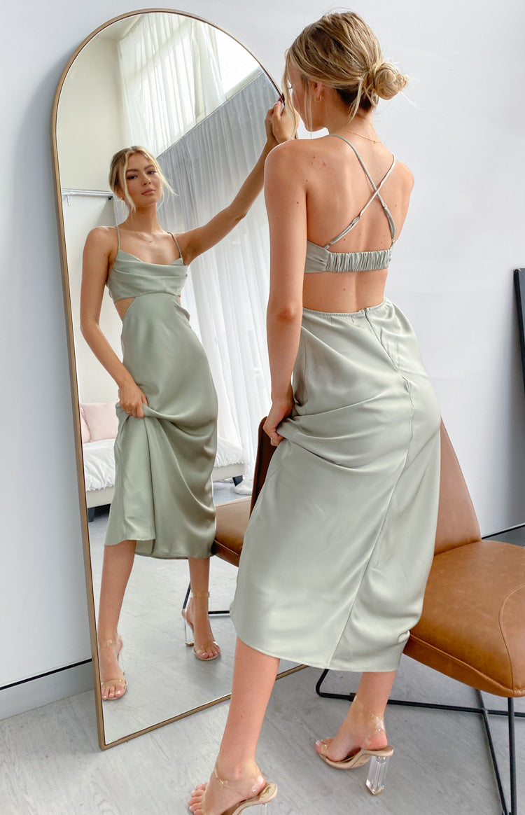 Taleah Cut Out Maxi Dress Sage – Beginning Boutique