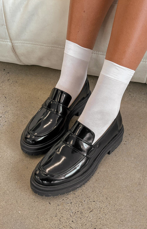 Tony Bianco Wiz Hi Shine Black Loafers – Beginning Boutique