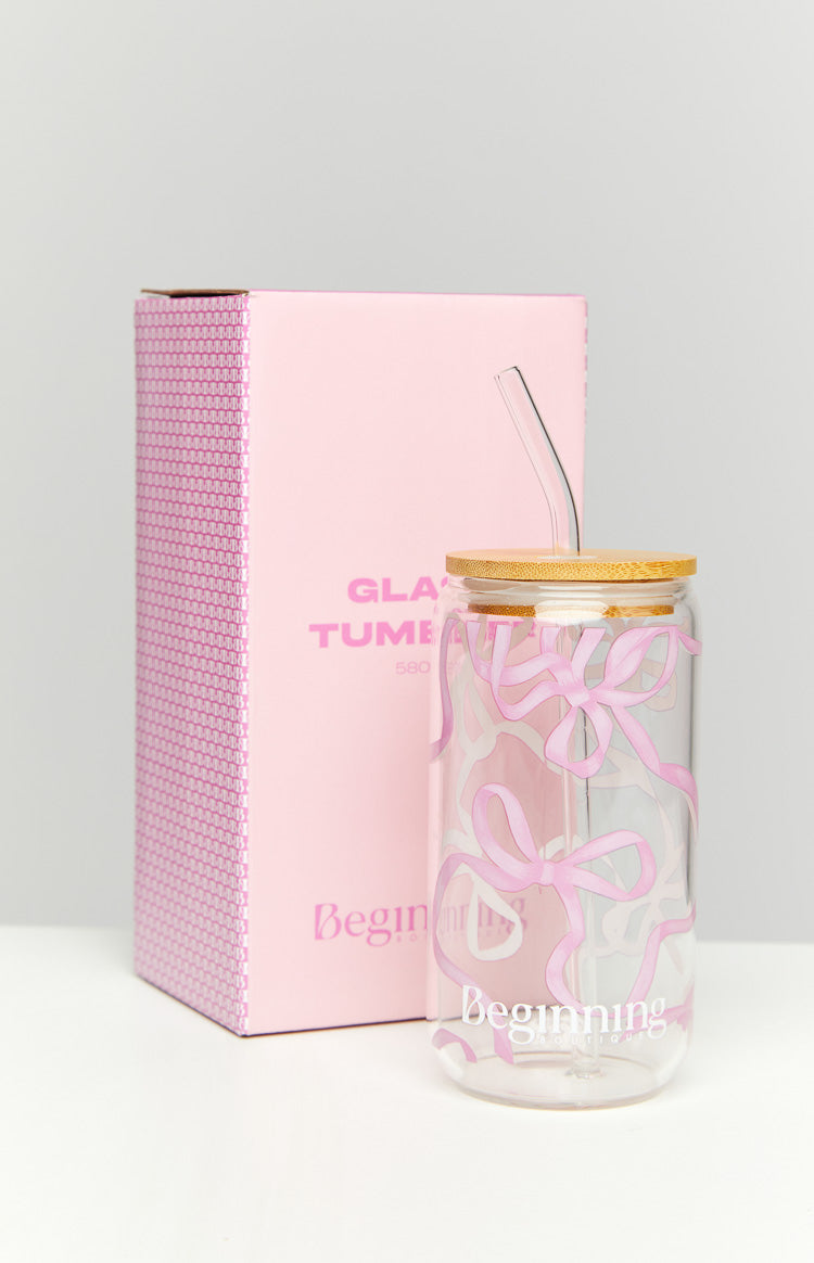 Twinkle Pink Bow Glass Tumbler Image