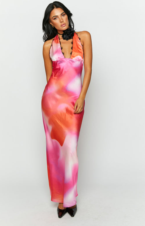 Valletta Pink Print Halter Neck Maxi Dress – Beginning Boutique