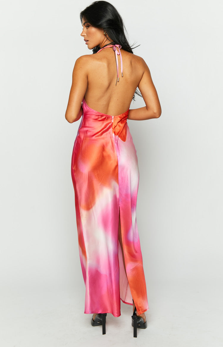 Valletta Pink Print Halter Neck Maxi Dress – Beginning Boutique