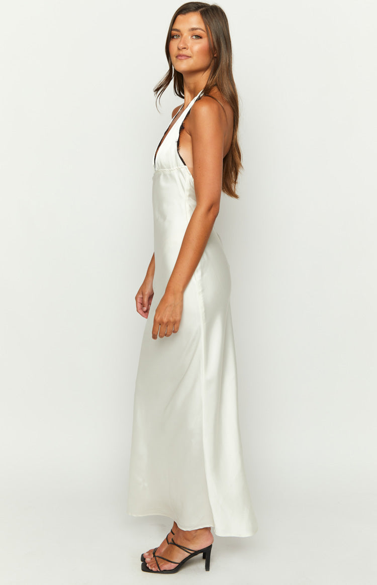Shop Formal Dress - Valletta White Halter Neck Maxi Dress fourth image