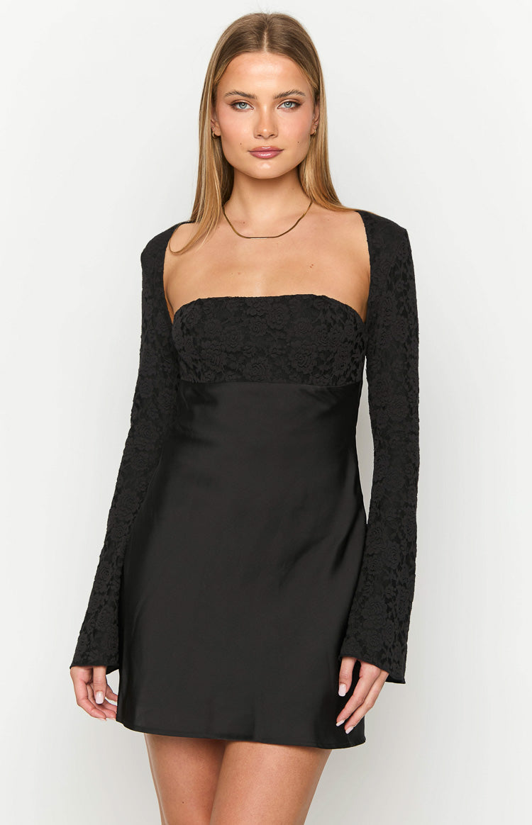 Vanette Black Long Sleeve Mini Dress Image