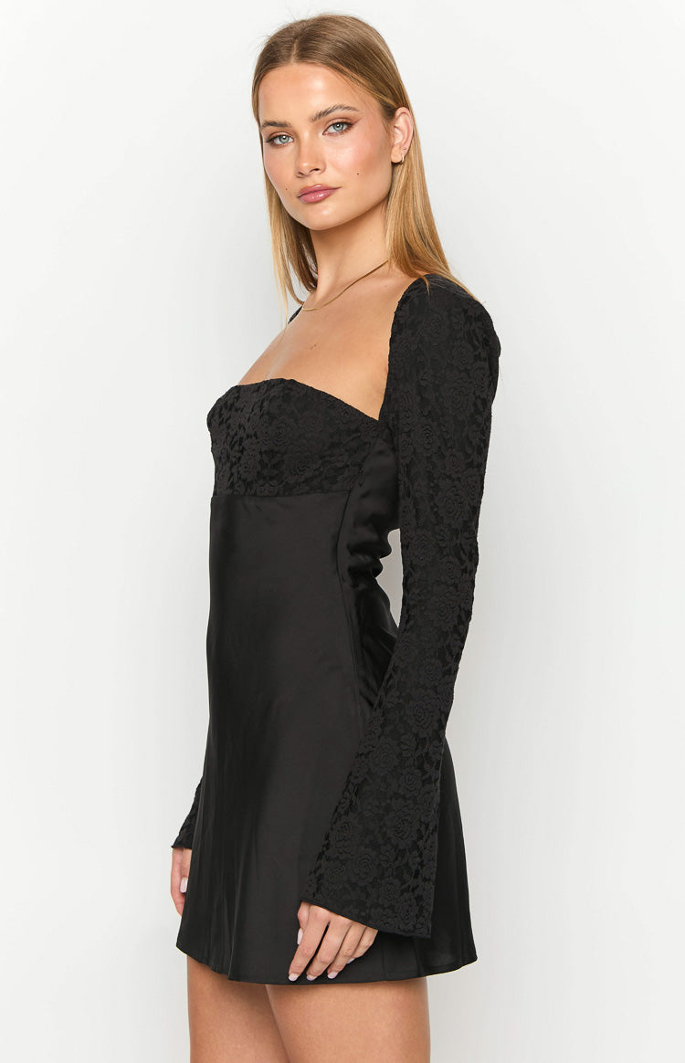 Vanette Black Long Sleeve Mini Dress Image