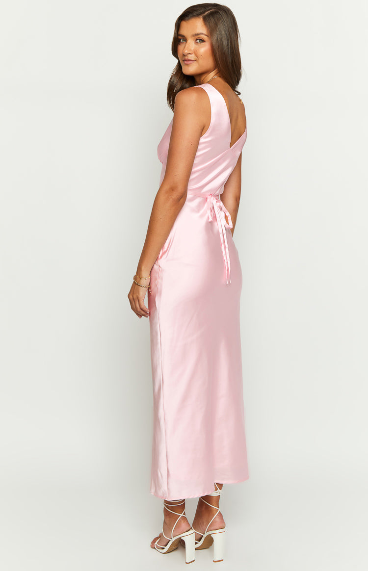 Verlaine Pink Satin Maxi Dress – Beginning Boutique