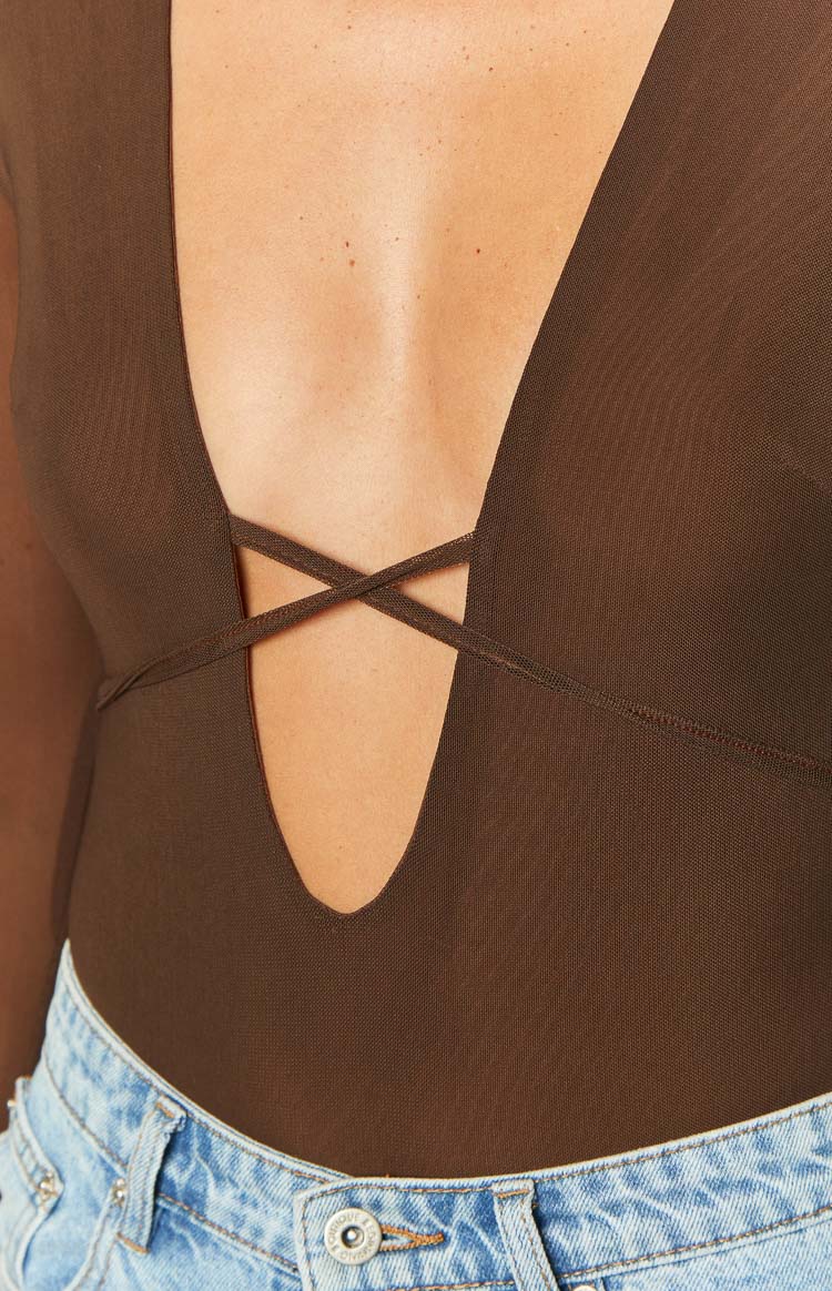 Whimsi Brown Mesh Long Sleeve Bodysuit Image