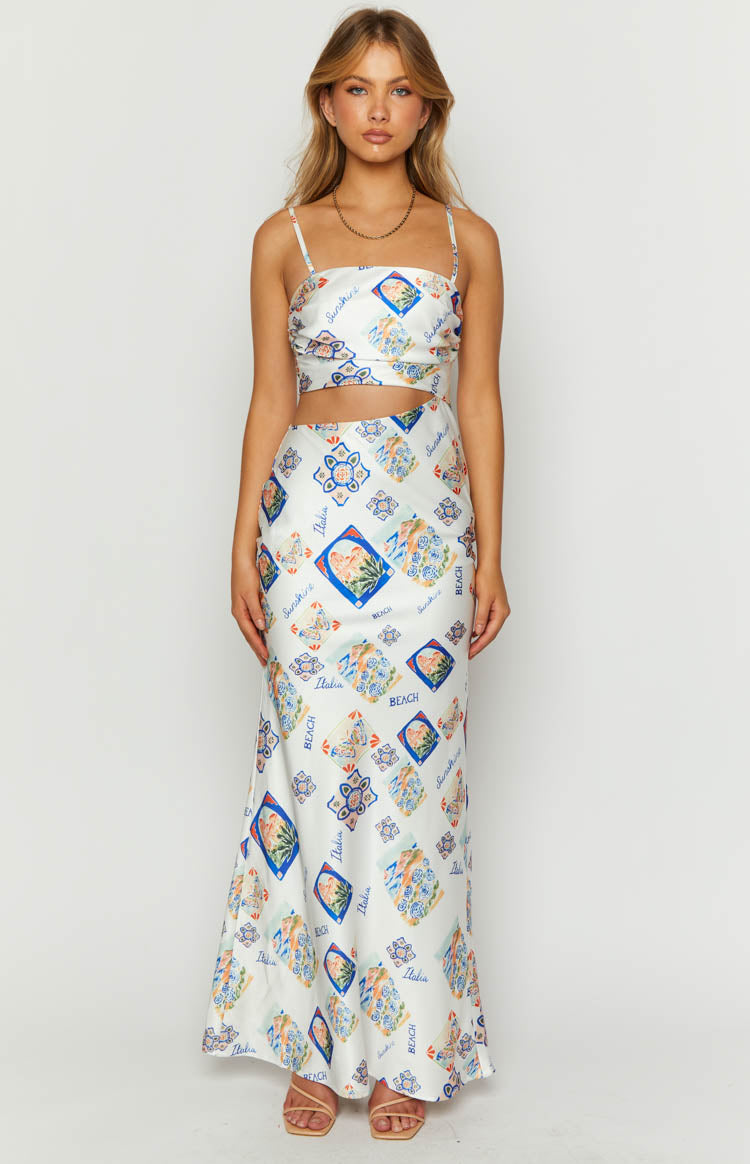 Collective Dress - Willa White Satin Italia Print Maxi Dress sixth image