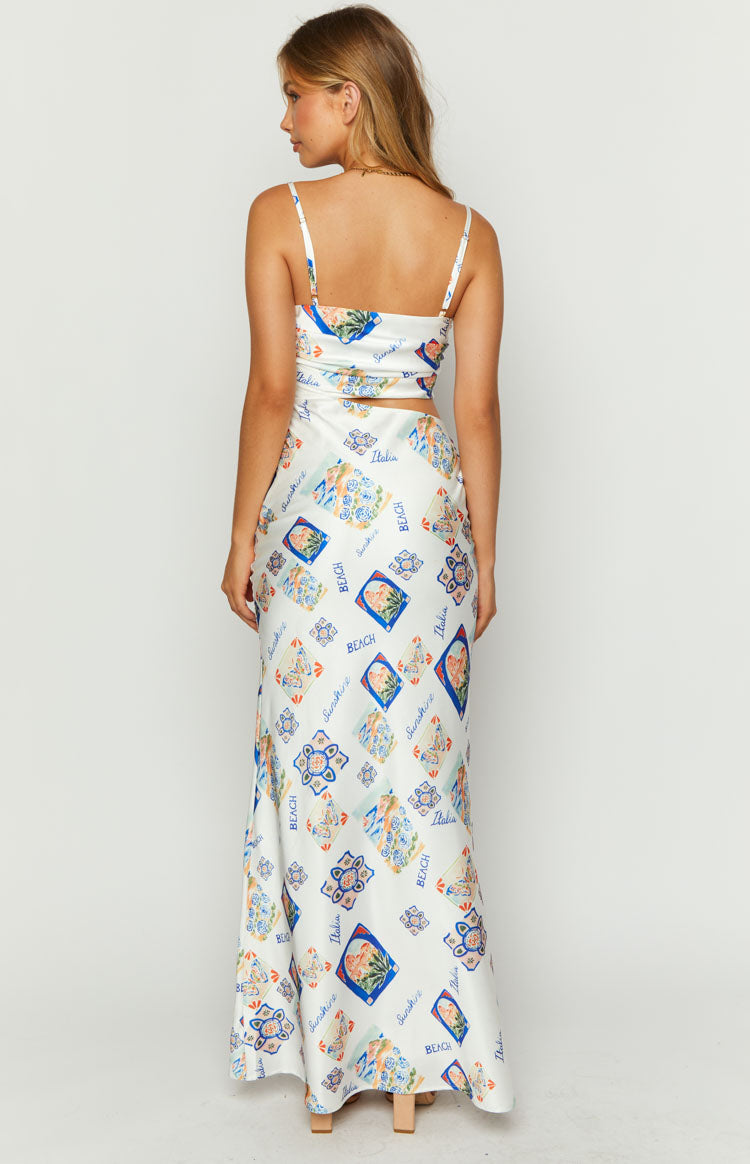 Collective Dress - Willa White Satin Italia Print Maxi Dress secondary image