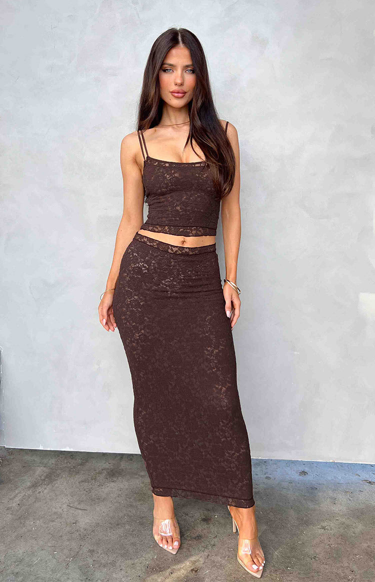 Willow Brown Lace Midi Skirt Image