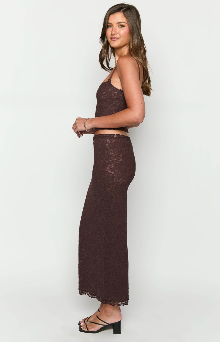 Willow Brown Lace Midi Skirt Image