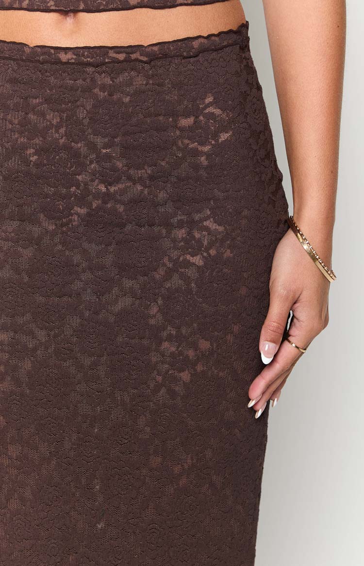 Willow Brown Lace Midi Skirt Image