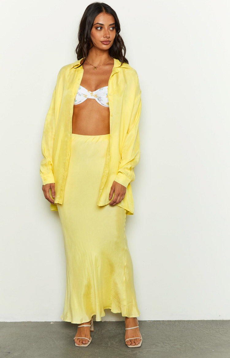 Zariah Yellow Cupro Button Up Shirt Image