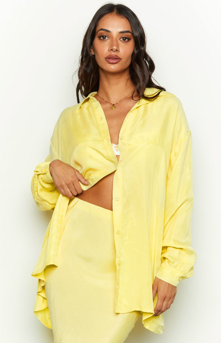 Zariah Yellow Cupro Button Up Shirt Image