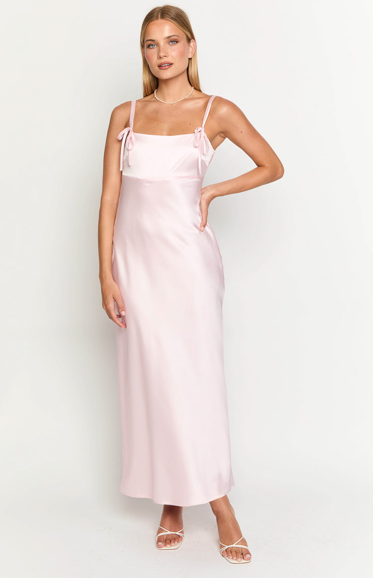 Zya Light Pink Satin Maxi Dress Image