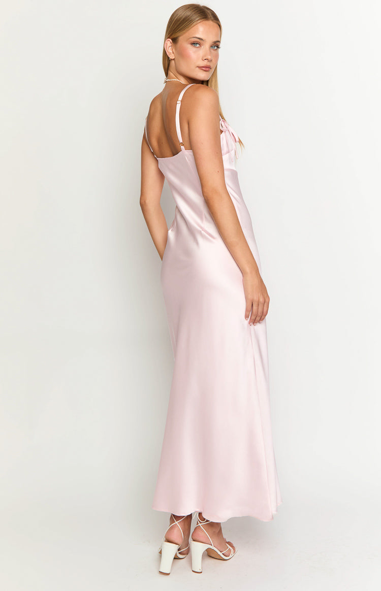 Zya Light Pink Satin Maxi Dress Image