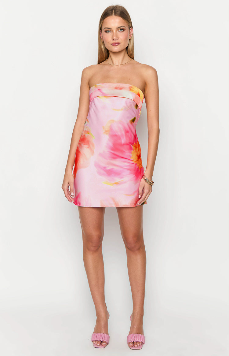 Annie Pink Floral Strapless Mini Dress Image