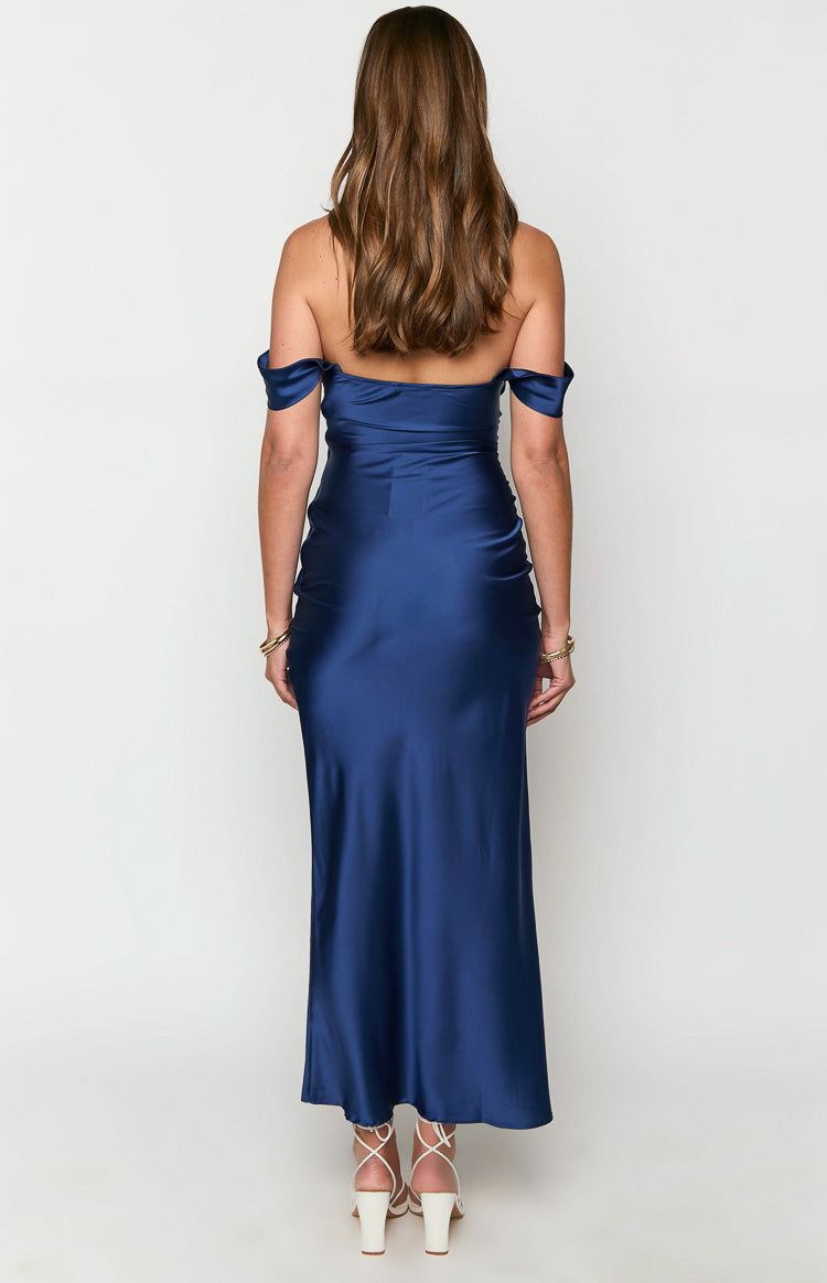 Ella Navy Off Shoulder Formal Maxi Dress Image