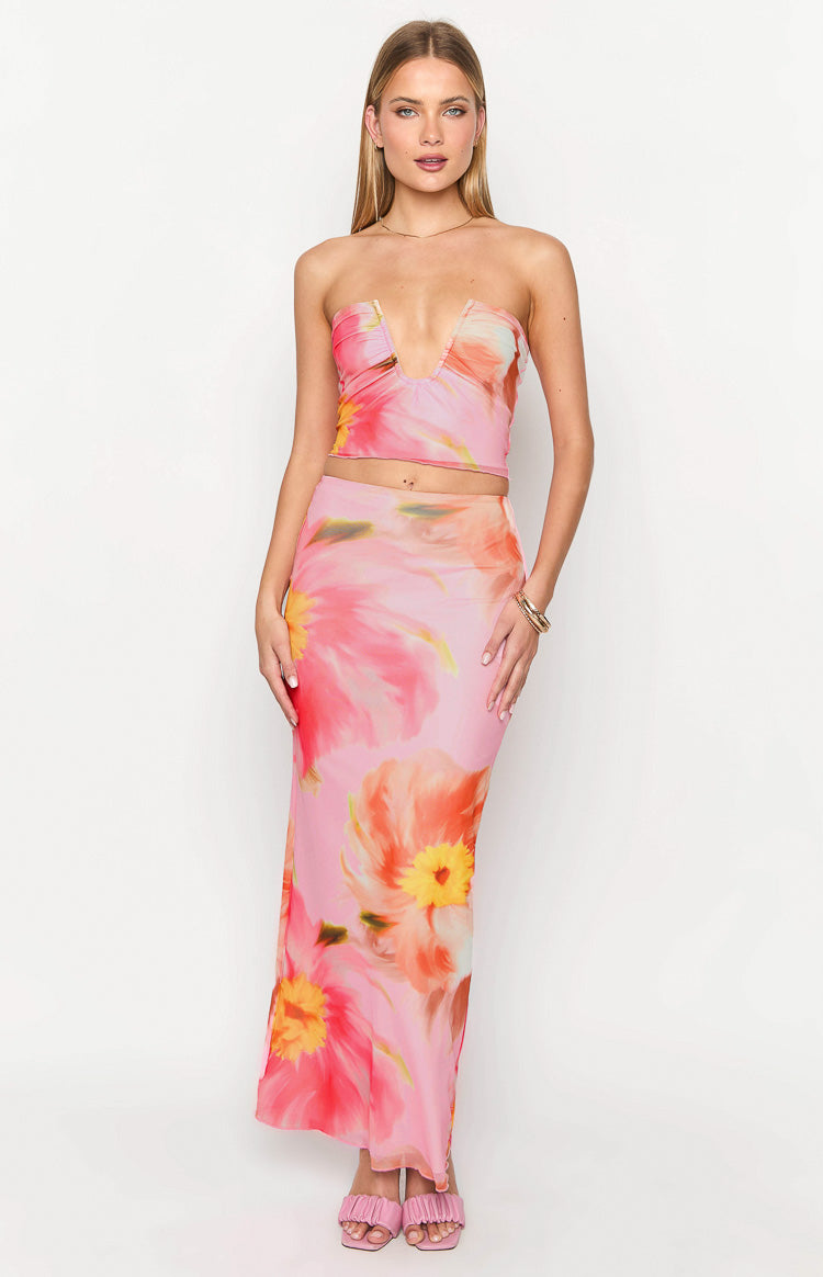 Esha Pink Floral Maxi Skirt Image