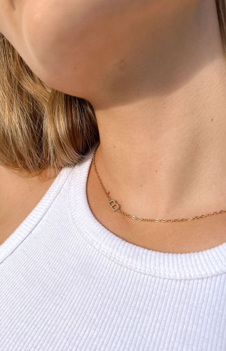 Icy Elegance Gold Stainless Steel Initial Necklace Image