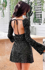 Marienne Black Sequin Long Sleeve Mini Dress Image