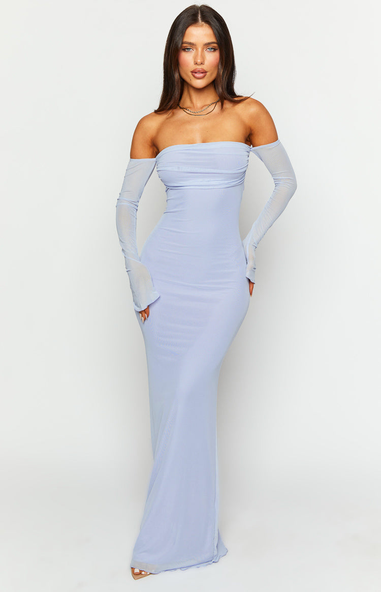 Shop Formal Dress - Odette Lilac Long Sleeve Formal Maxi Dress sixth image