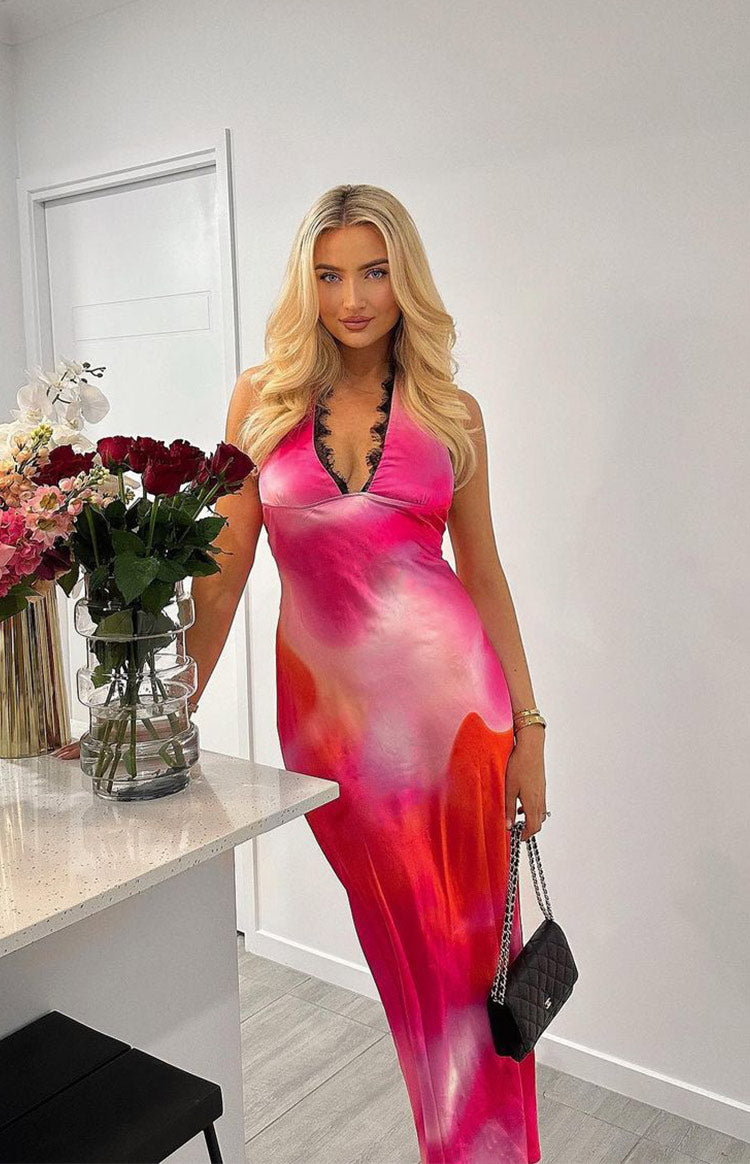 Valletta Pink Print Halter Neck Maxi Dress – Beginning Boutique