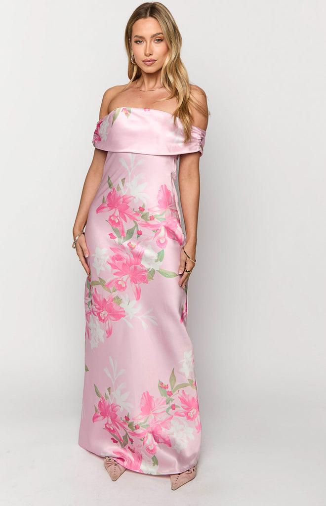 Seraphina Pink Floral Print Off The Shoulder Maxi Dress – Beginning ...