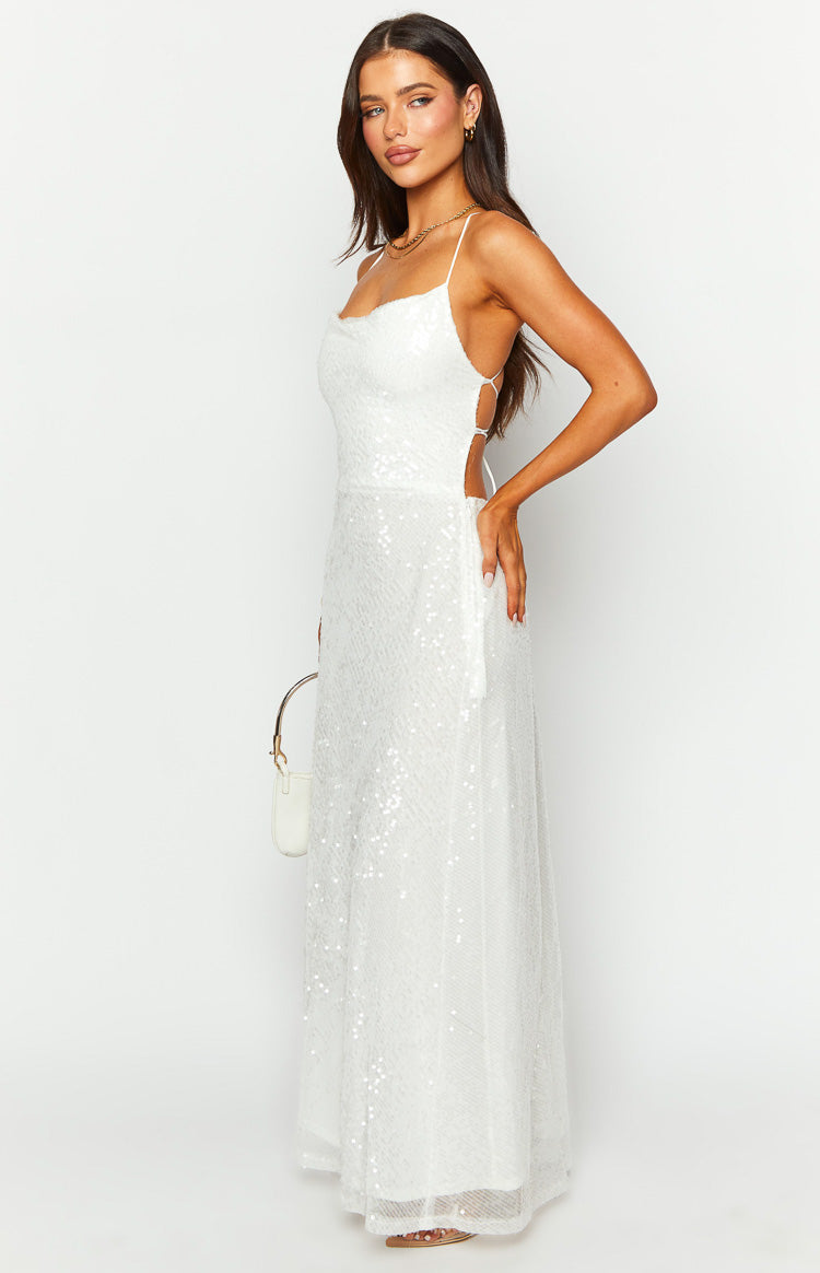 Zari White Sequin Maxi Dress Image