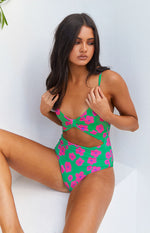 9.0 Swim Jada Cut Out One Piece Green Floral Image