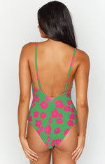 Green floral one piece on sale swimsuit