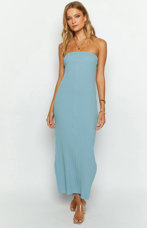 Allie Blue Bandeau Maxi Dress – Beginning Boutique