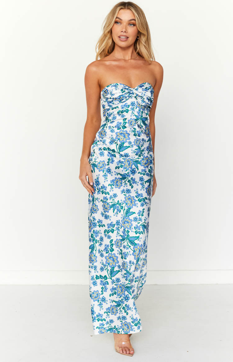 Shop Formal Dress - Ashley Blue Floral Formal Maxi Dress sixth image
