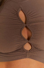 Camie Mocha Long Sleeve Rib Top Image