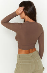 Camie Mocha Long Sleeve Rib Top Image