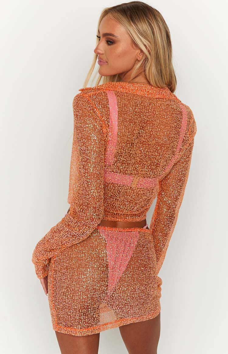 Charmaine Orange Glitter Mini Skirt Image