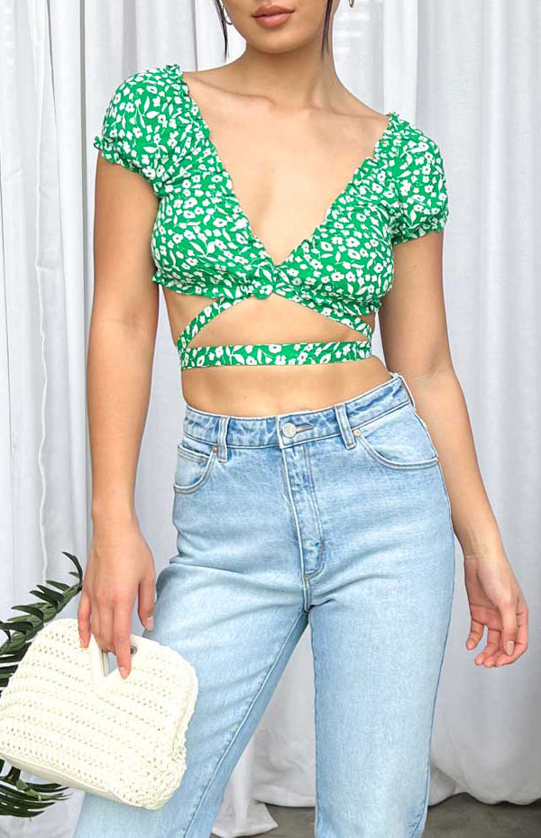 Colette Green Floral Crop Top Image
