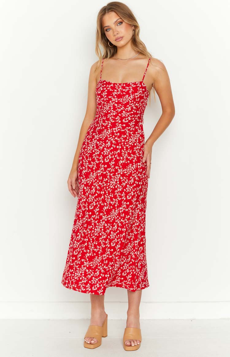 Delphine Red Floral Midi Dress Image
