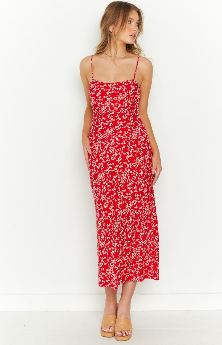 Delphine Red Floral Midi Dress Image