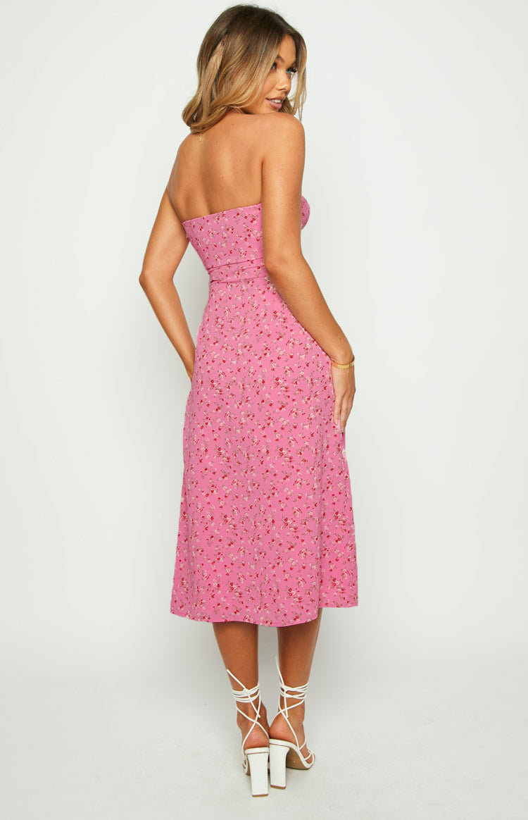 Collective Dress - Dion Pink Floral Strapless Midi Dress sixth image