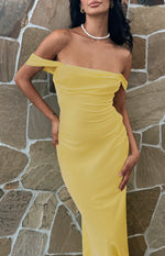 Ella Light Yellow Off Shoulder Formal Maxi Dress Image