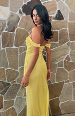 Ella Light Yellow Off Shoulder Formal Maxi Dress Image