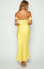 Ella Light Yellow Off Shoulder Formal Maxi Dress Image