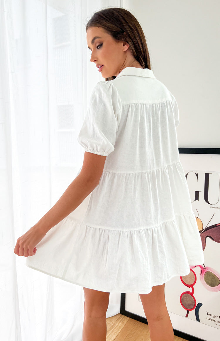 Frances White Linen Tiered Dress Image